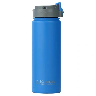Image of EcoVessel &#039;s Perk Vacuum Insulated Stainless Steel Coffee/Tea Travel Bottle with Push Button Locking Top, Hudson Blue, 600 ml