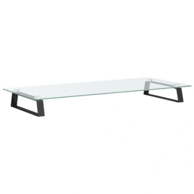 Image of vidaXL Black Monitor Stand Clear Tempered Glass and Metal Computer Display with Storage Space, Ergonomic Design, Rounded Corners