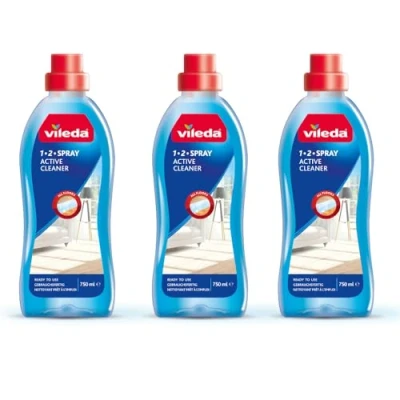 Image of Vileda 1 2 Spray Active Cleaner, Diluted Cleaning Liquid for Mop, Pack of 3 750ml, Streak Free Solution Floors, Fresh Scent