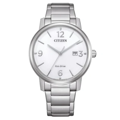 Image of CITIZEN Eco Drive Solar Watch with Date and Arabic Numbers in Various Variations, White / Metal Band, 40 MM, Bracelet