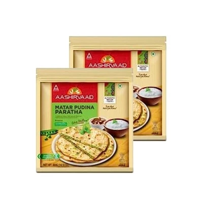 Image of Aashirvaad Matar Pudina Paratha 400G Stuffed Flat Bread Dish Breakfast Food Ready to Eha 100% Fresh Indian Origin (Pack of 2)