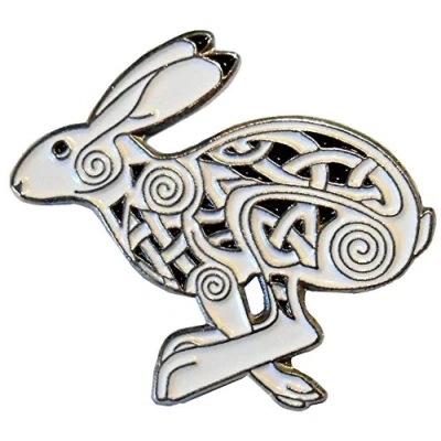 Image of Running Hare Rabbit Pagan Celtic Mythological Wiccan Symbol Occult Enamel Badge Brooch