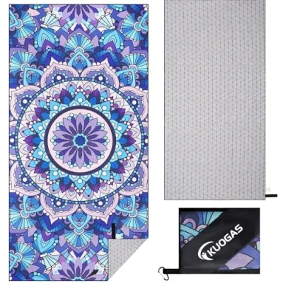 Image of KUOGAS Beach Towel xxl 180 X 90 cm, Extra Large Microfiber Mat, fast Drying Dock And bay blanket, Towels for Adults Children (Sky blue leaves)