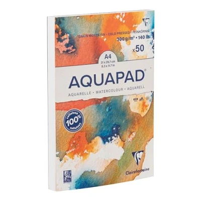 Image of Clairefontaine Goldline Aquapad 975620C Glued Pad 50 Sheets of Watercolour Paper Medium Fine Grain A6 10.5 x 14.8 cm 300 g