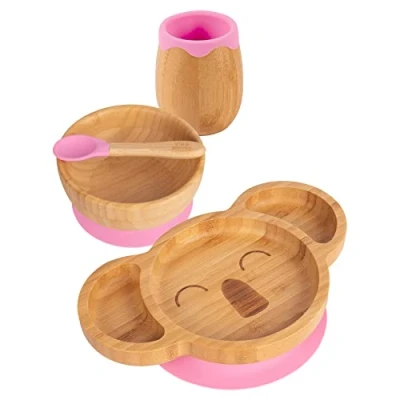 Image of Tiny Dining Koala Bamboo Suction Baby Feeding Set Pink 4pc