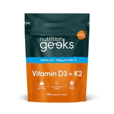Image of Vitamin D3 4000 iu &amp; K2 MK7 100μg 1 Year Supply, 365 Easy Swallow Tablets, A Day High Strength Vegetarian and Supplements, UK Made D Tablets