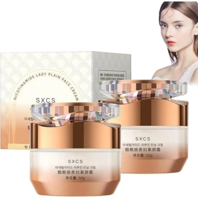 Image of SXCS Nicotinamide Lady Plain Face Cream, Illuminating Makeup Multifunctional Smooth Hydrating Niacinamide Vitamin C Cream (2 PCS)