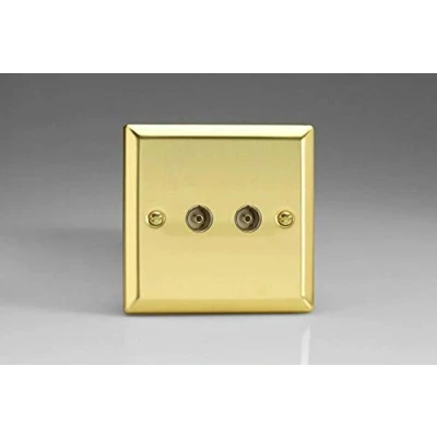 Image of Varilight 2 Gang TV Plug Socket, Co Axial Victorian Brass XV88