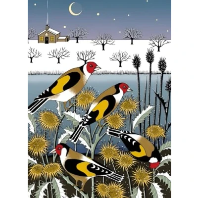 Image of Charity Christmas Cards Sold in Aid of Macmillan Cancer Support Pack 8 Wildlife Design Goldfinches and Thistles Made the UK Eco Friendly
