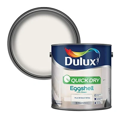 Image of Dulux Quick Dry Eggshell Paint For Wood And Metal Pure Brilliant White 2. 5 Litres