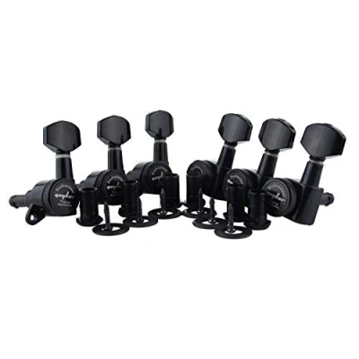 Image of Guyker Guitar Locking Tuners (6 for Left) 1:18 Lock String Tuning Key Pegs Machine Head with Hexagonal Handle Replacement ST TL SG LP Style Electric, Folk or Acoustic Guitars Black
