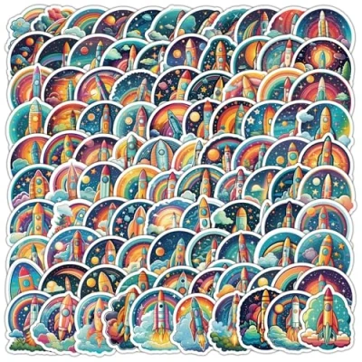 Image of Rocket Stickers for Laptop (100 PCS),Gift Children Teens Adults Girl Boys,Waterproof Water Bottle,Outer Space Vinyl Scrapbook,Skateboard,Bike,Phone,Dairy