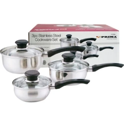 Image of 3Pc Stainless Steel Saucepan Cookware Pot Set New
