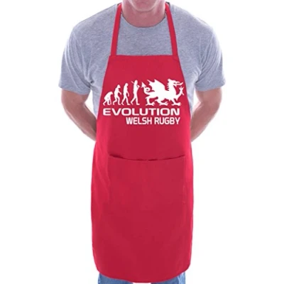 Image of Print4U Evolution Welsh Rugby Cymru Wales BBQ Cooking Funny Novelty Apron Red
