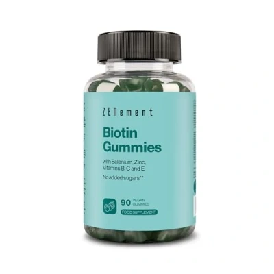 Image of Biotin Gummies for Hair, Skin and Nails No Added Sugar or Sweeteners with Selenium, Zinc, Vitamins A, C, E &amp; B Complex 90 Vegan Mixed Berry Flavour Zenement