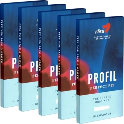 Image of RFSU Profil (Shaped to fit you perfectly) 5x10 (50) condoms with a special contoured shape and curved top