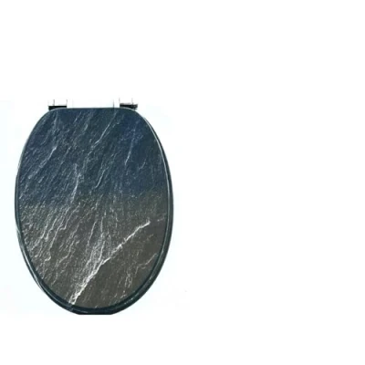Image of 18&quot; MDF Toilet SEAT Universal Adjustable Fit Most Toilets Oval Seat┃Bathroom Standard Wooden WC +Fittings (Dark Marble Pattern)