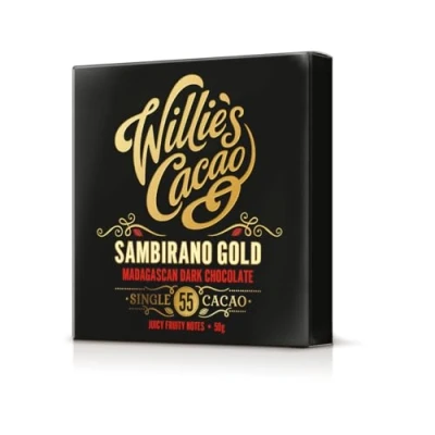 Image of Willies&#039; cacao 55% Sambirano dark chocolate bar 50g x 12 Juicy fruity notes Single estate Madagascan Vegan Artisan Bean to