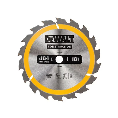 Image of DeWalt DT1938 QZ Construction Circ Saw Blade, Yellow, 184 x 16 mm