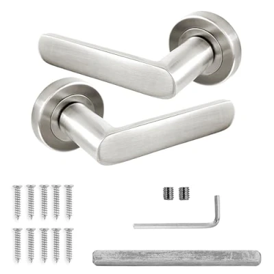 Image of Decoranddecor Echo Satin Nickel Door Lever Handles 54mm Round Rose Aluminium Handle Set Only
