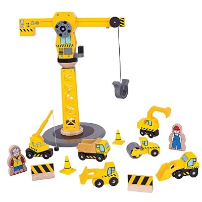 Image of Bigjigs Rail Big Yellow Wooden Crane, Toys, Construction Crane Toy For Train Sets, Toys 3 Year Olds, Accessories