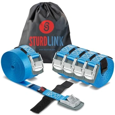 Image of Tie Down Straps with Cam Buckle 25mm 250kg 5m + Transport Bag Pack of 6 Heavy Duty Adjustable Lashing Strap for Roof Racks, Bicycle Carriers, Luggage, Trailer Professional Quality