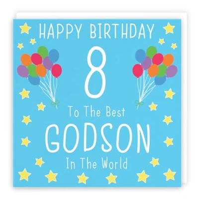 Image of Hunts England Godson 8th Birthday Card Happy 8 To The Best In World Iconic Collection Fun Colourful