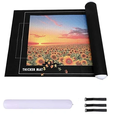 Image of Celawork Jigsaw Puzzle Roll Mat for jigsaws 1000 1500 2000 3000 Pieces Saver Pad Storage Mats (Black, 2000)