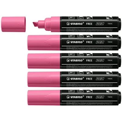 Image of Acrylic Marker STABILO FREE T800C 2 3 mm Bullet Tip Box of 5 Taffy Pink