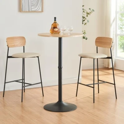 Image of [en.casa] Bar table Vantaa High Bistro with height of 100 cm kitchen Party metal frame Ø60 Round dining for Living room Ballroom Oak