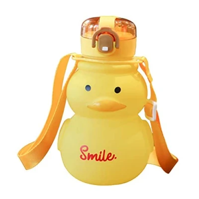 Image of Merrwon Kawaii Drinking Bottle, 650ml Cute Duck Water Bottles, BPA Free Bottle with Straw and Strap, Portable Leak Proof Cup for Women Kids Outdoor Sports Travel