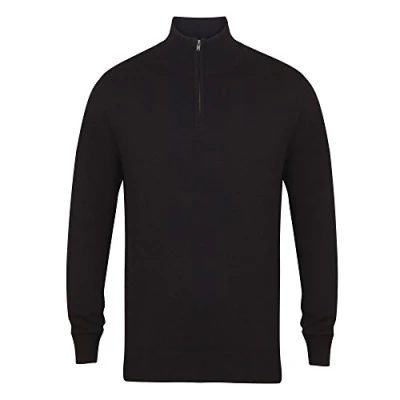 Image of Henbury Mens 1/4 Zip Long Sleeve Jumper (4XL) (Black)
