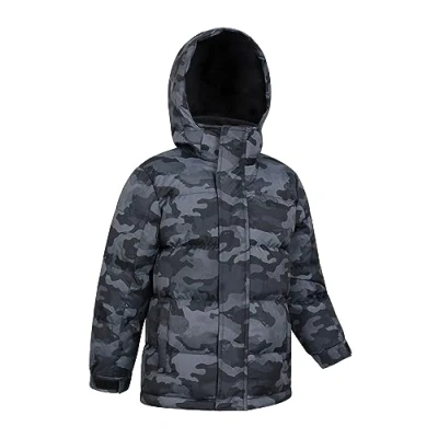Image of Mountain Warehouse Snow Padded Kids Jacket Water Resistant Coat with Fleece Lined Hood, Adjustable Cuffs &amp; Side Pockets For Winter, Walking, Travel Outdoors Camouflage Size 11 12 Years