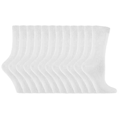 Image of Sock Snob Womens Plain Cotton Rich Socks 12 Pair Multipack Thin Comfy Colourful Crew Ankle for Ladies (4 8, White)