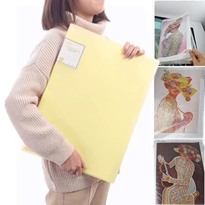 Image of KFGJ A3 30 Pages Diamond Painting Storage Book, Book Clear Pockets Sleeves Protectors Art Portfolio View Document Folder Presentation, Yellow