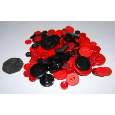 Image of celloexpress Pack of 50g Black &amp; Red Buttons Mixed Sizes Various for Sewing and Crafting
