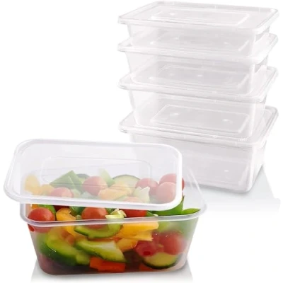 Image of ARA CHOICE 650ml Clear Plastic Reusable Food Containers Storage Launch Boxes With Lids Meal Prep Tubs Rectangle Durable Microwave Takeaway (50)