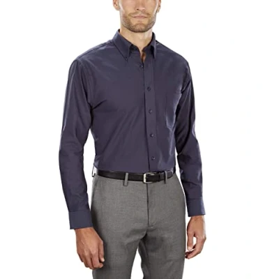 Image of Van Heusen Men&#039;s Dress Shirt Regular Fit Oxford Solid Buttondown Collar, Navy, XXL