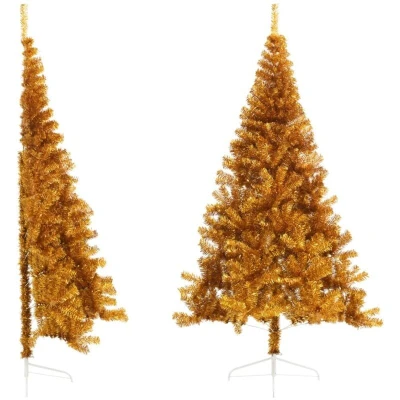 Image of vidaXL Artificial Half Christmas Tree with Stand Gold 240 cm PET