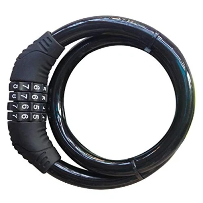 Image of Bike Lock Cable, 4 Digit Resettable Combination Security Cable Self Coiling Bicycle Without Mounting Bracket 2 Feet x 1/2 Inch Black.