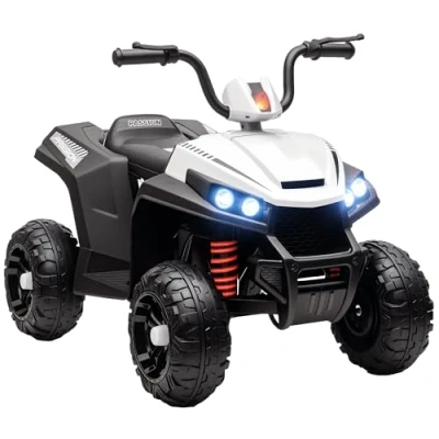 Image of AIYAPLAY Kids Quad Bike, 12V Electric Ride on ATV with 4 Wheels Spring Suspension, Forward &amp; Backward, LED Light, Music, MP3, 5KM/H Battery Powered Toy for Aged 3 5 Years, White