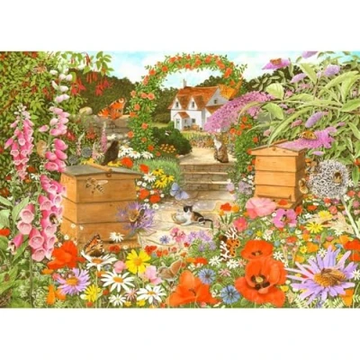 Image of The House of Puzzles Bee Happy Jigsaw 1000 Piece Jigsaws For Adults, Artist Illustrated, Scenic Landscape, Deluxe Puzzle Gifts