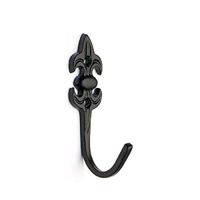 Image of Merriway BH03978 (2 Pcs) Fleur de Lys Design Curtain Drapery Tie Back Hold Hooks 75mm 3 inch Black Pack of 2 Pieces