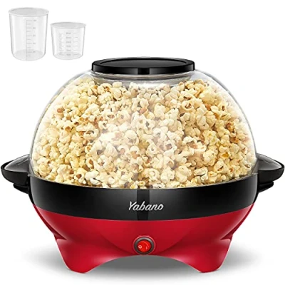 Image of Yabano Popcorn Maker Machine, 5L Popper, Nonstick Plate, Electric Stirring with Quick Heat Technology, Cool Touch Handles, Healthy Less Fat, 800W, RED