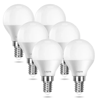 Image of Lepro E14 LED Light Bulb, Small Screw 4.9W 470lm, 40W Equivalent SES Warm White 2700K Golf Ball Energy Saving P45 220 240V, Non Dimmable, Pack of 6