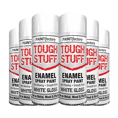 Image of Classic Signature 6 x Enamel White Gloss Spray Paint 400ml Tough Stuff Hard Wearing Smooth Aerosol for Metal Wood and Plastic