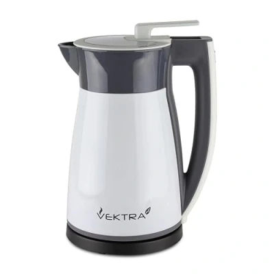 Image of Vektra VEK 1502W Vacuum Insulated Environmentally Eco Friendly Easy Pour Cordless Kettle, 1.5 Litre, White