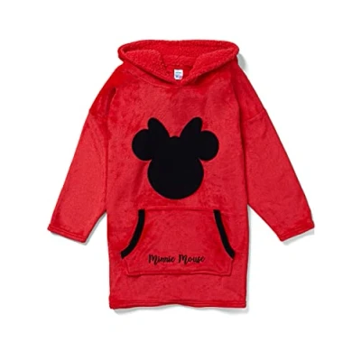 Image of Disney Girls Blanket Hoodie Oversized Fleece Ultra Soft and Cosy Minnie Mouse Red One Size