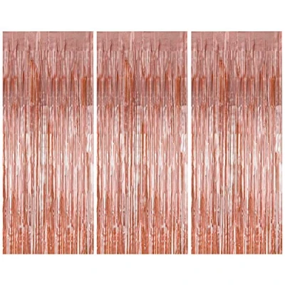 Image of 3 Pack Foil Fringe Curtains, 1 x 2 m Metallic Tinsel Curtains Shimmer Streamers Curtain, Party Photo Backdrop Curtain for Wedding Birthday Door Windows Decorations (Rose Gold)