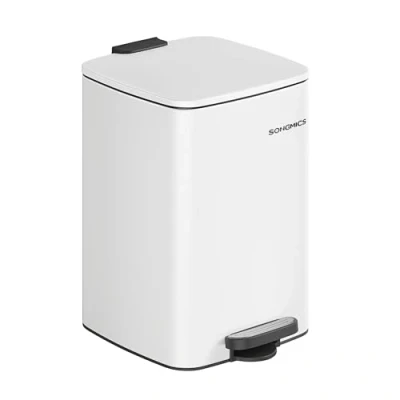 Image of SONGMICS Kitchen Bin, 5.2 Gallon (20 L) Trash Steel Pedal with Inner Bucket, Soft Close and Stays Open, Cloud White LTB592W02